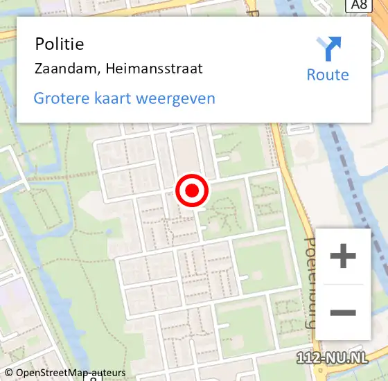 Locatie op kaart van de 112 melding: Politie Zaandam, Heimansstraat op 7 november 2017 08:07