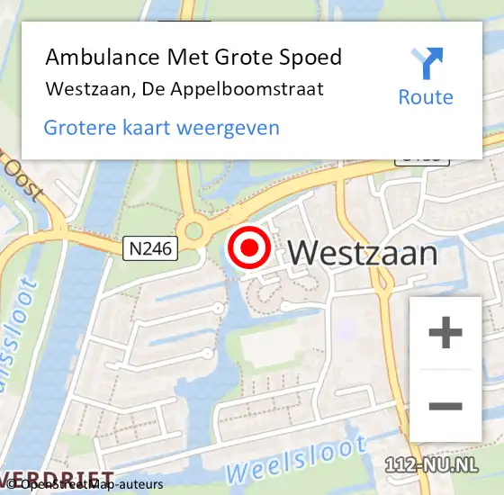 Locatie op kaart van de 112 melding: Ambulance Met Grote Spoed Naar Westzaan, De Appelboomstraat op 7 november 2017 08:49