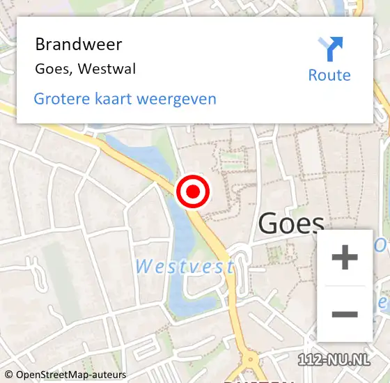 Locatie op kaart van de 112 melding: Brandweer Goes, Westwal op 7 november 2017 09:03