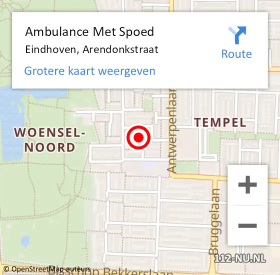 Locatie op kaart van de 112 melding: Ambulance Met Spoed Naar Eindhoven, Arendonkstraat op 7 november 2017 09:28