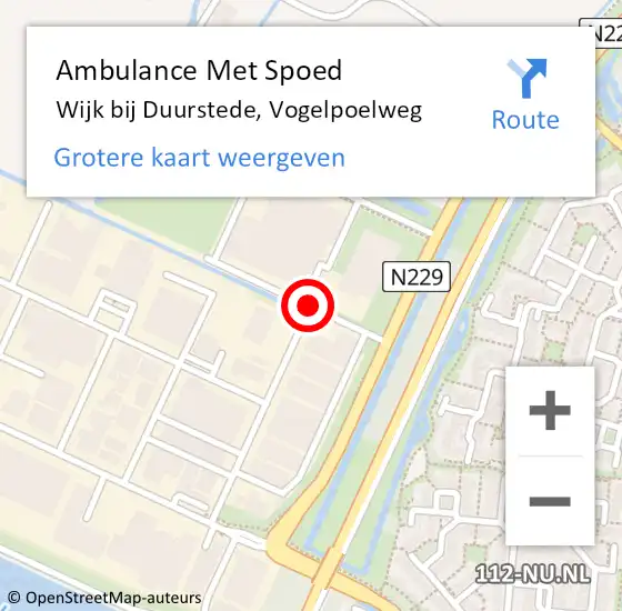 Locatie op kaart van de 112 melding: Ambulance Met Spoed Naar Wijk bij Duurstede, Vogelpoelweg op 7 november 2017 09:46
