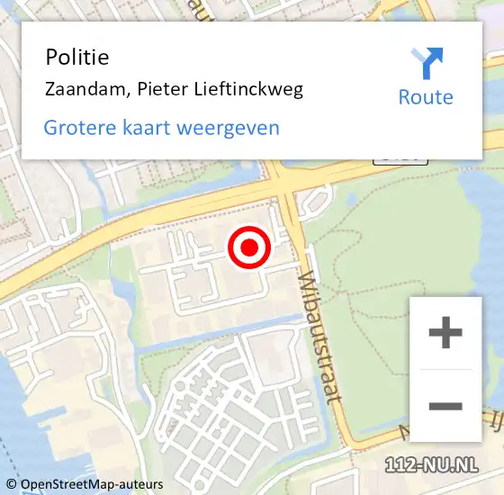 Locatie op kaart van de 112 melding: Politie Zaandam, Pieter Lieftinckweg op 7 november 2017 11:50