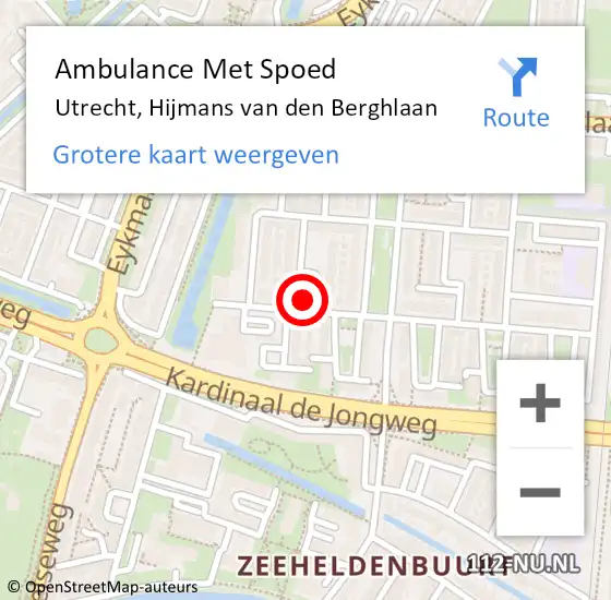 Locatie op kaart van de 112 melding: Ambulance Met Spoed Naar Utrecht, Hijmans van den Berghlaan op 7 november 2017 12:05