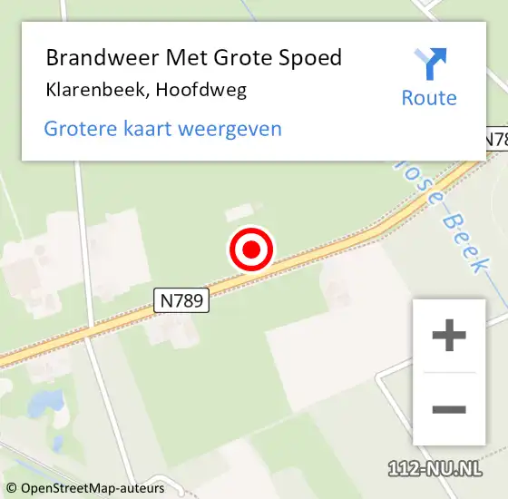 Locatie op kaart van de 112 melding: Brandweer Met Grote Spoed Naar Klarenbeek, Hoofdweg op 7 november 2017 12:17