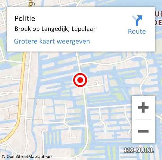 Locatie op kaart van de 112 melding: Politie Broek op Langedijk, Lepelaar op 7 november 2017 12:19