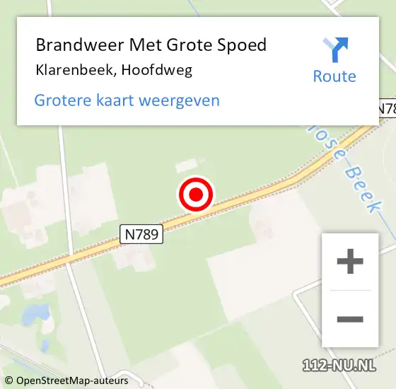 Locatie op kaart van de 112 melding: Brandweer Met Grote Spoed Naar Klarenbeek, Hoofdweg op 7 november 2017 12:21