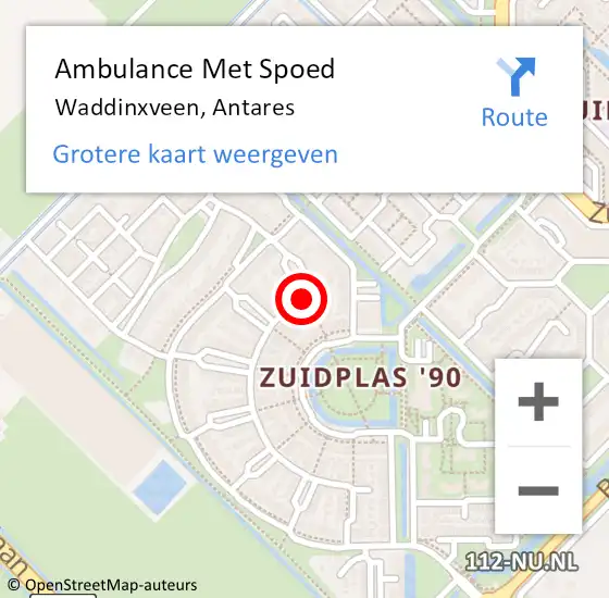 Locatie op kaart van de 112 melding: Ambulance Met Spoed Naar Waddinxveen, Antares op 7 november 2017 13:47