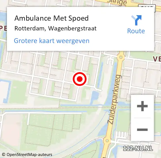 Locatie op kaart van de 112 melding: Ambulance Met Spoed Naar Rotterdam, Wagenbergstraat op 7 november 2017 13:54