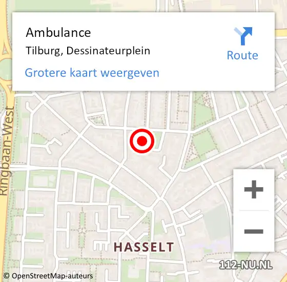 Locatie op kaart van de 112 melding: Ambulance Tilburg, Dessinateurplein op 7 november 2017 15:36