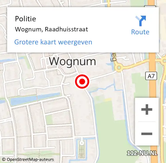 Locatie op kaart van de 112 melding: Politie Wognum, Raadhuisstraat op 7 november 2017 15:42