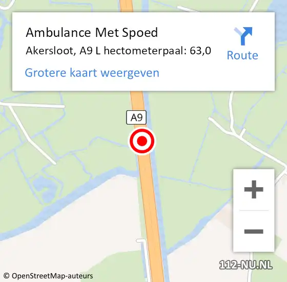 Locatie op kaart van de 112 melding: Ambulance Met Spoed Naar Akersloot, A9 L hectometerpaal: 63,0 op 7 november 2017 17:26
