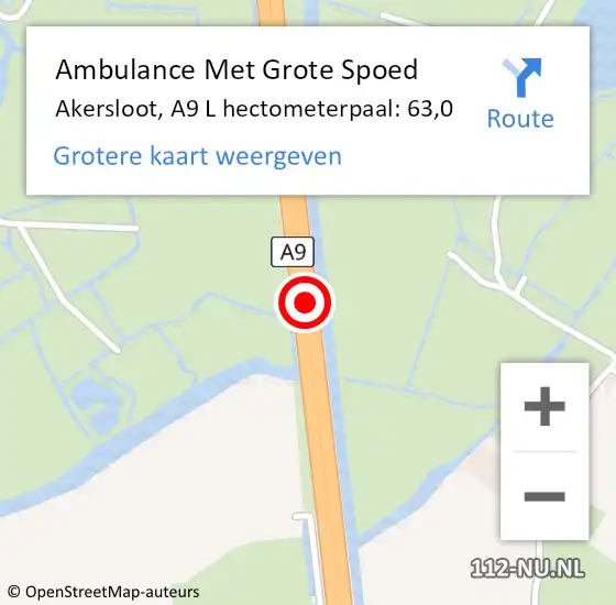 Locatie op kaart van de 112 melding: Ambulance Met Grote Spoed Naar Akersloot, A9 L hectometerpaal: 63,0 op 7 november 2017 17:33