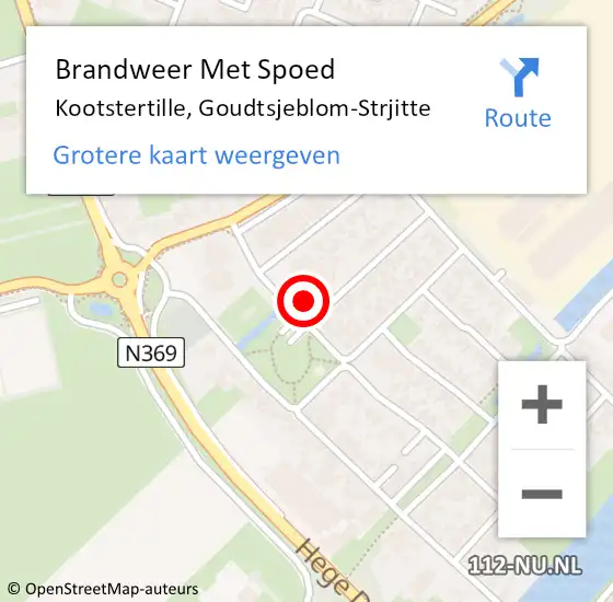 Locatie op kaart van de 112 melding: Brandweer Met Spoed Naar Kootstertille, Goudtsjeblom-Strjitte op 7 november 2017 18:03