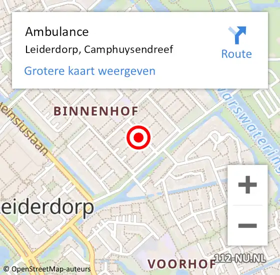 Locatie op kaart van de 112 melding: Ambulance Leiderdorp, Camphuysendreef op 7 november 2017 18:11