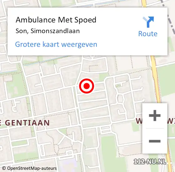 Locatie op kaart van de 112 melding: Ambulance Met Spoed Naar Son, Simonszandlaan op 7 november 2017 18:25