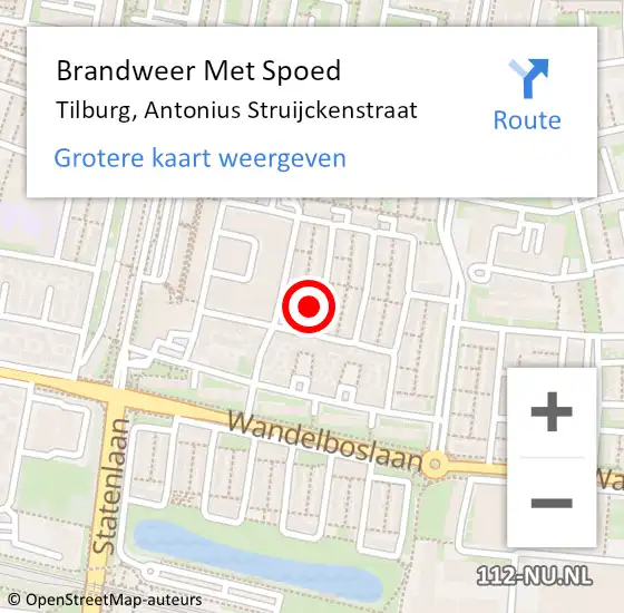 Locatie op kaart van de 112 melding: Brandweer Met Spoed Naar Tilburg, Antonius Struijckenstraat op 7 november 2017 19:45