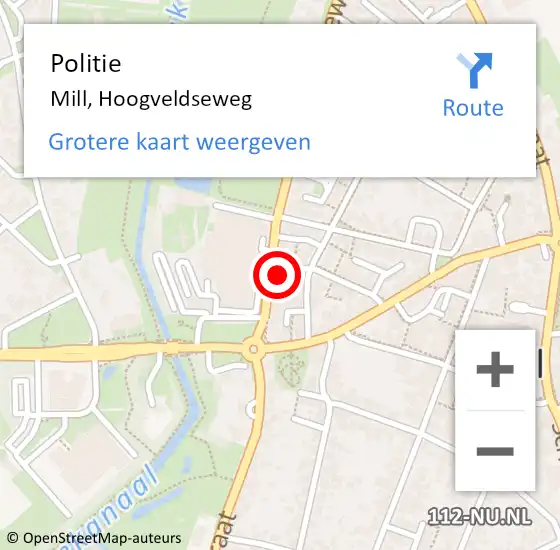 Locatie op kaart van de 112 melding: Politie Mill, Hoogveldseweg op 7 november 2017 20:05