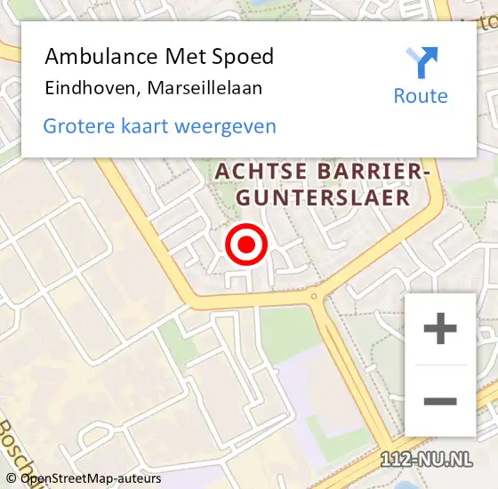 Locatie op kaart van de 112 melding: Ambulance Met Spoed Naar Eindhoven, Marseillelaan op 7 november 2017 21:44