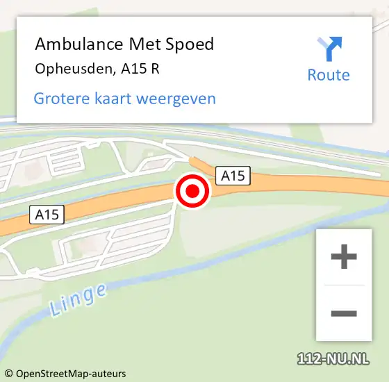 Locatie op kaart van de 112 melding: Ambulance Met Spoed Naar Opheusden, A15 R op 7 november 2017 22:02