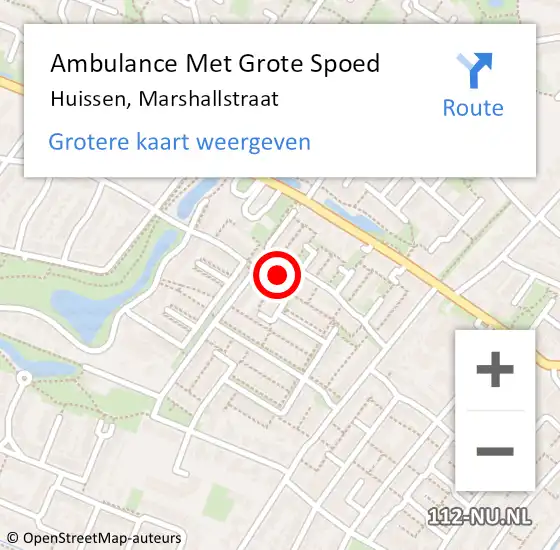 Locatie op kaart van de 112 melding: Ambulance Met Grote Spoed Naar Huissen, Marshallstraat op 7 november 2017 22:53