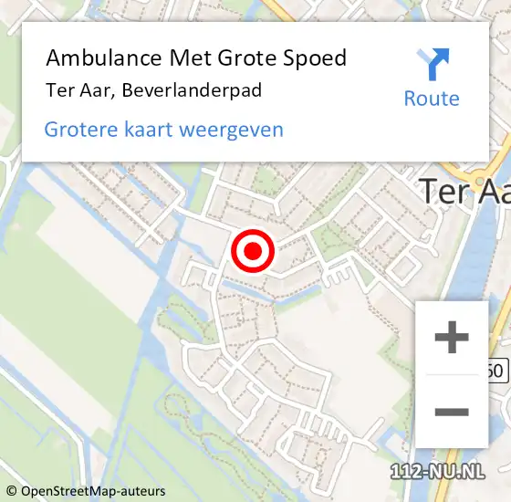 Locatie op kaart van de 112 melding: Ambulance Met Grote Spoed Naar Ter Aar, Beverlanderpad op 7 november 2017 23:16