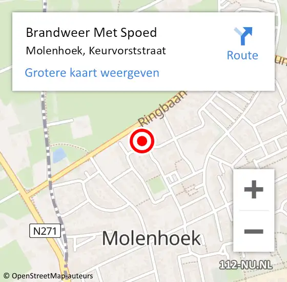 Locatie op kaart van de 112 melding: Brandweer Met Spoed Naar Molenhoek, Keurvorststraat op 8 november 2017 00:14