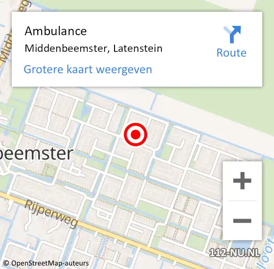 Locatie op kaart van de 112 melding: Ambulance Middenbeemster, Latenstein op 21 september 2013 16:09