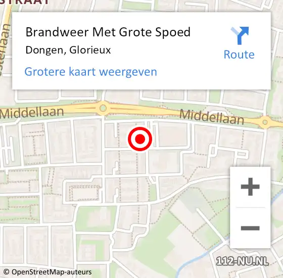 Locatie op kaart van de 112 melding: Brandweer Met Grote Spoed Naar Dongen, Glorieux op 8 november 2017 03:18