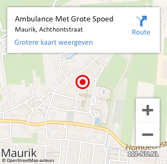 Locatie op kaart van de 112 melding: Ambulance Met Grote Spoed Naar Maurik, Achthontstraat op 8 november 2017 03:54