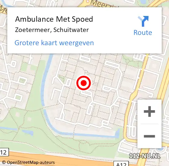 Locatie op kaart van de 112 melding: Ambulance Met Spoed Naar Zoetermeer, Schuitwater op 8 november 2017 04:13