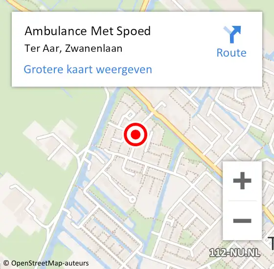 Locatie op kaart van de 112 melding: Ambulance Met Spoed Naar Ter Aar, Zwanenlaan op 8 november 2017 04:15