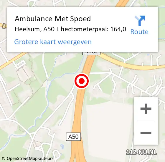 Locatie op kaart van de 112 melding: Ambulance Met Spoed Naar Heelsum, A50 R hectometerpaal: 165,1 op 8 november 2017 07:06