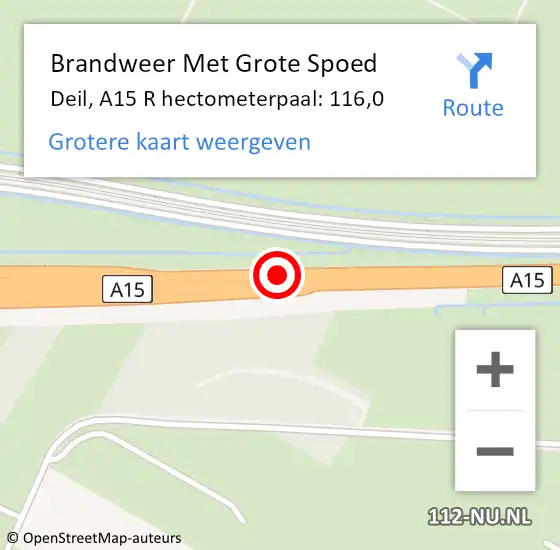 Locatie op kaart van de 112 melding: Brandweer Met Grote Spoed Naar Deil, A15 L hectometerpaal: 114,7 op 8 november 2017 07:43