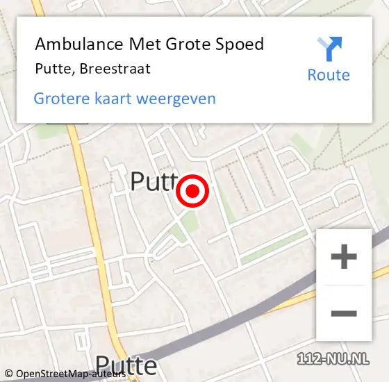 Locatie op kaart van de 112 melding: Ambulance Met Grote Spoed Naar Putte, Breestraat op 8 november 2017 09:22