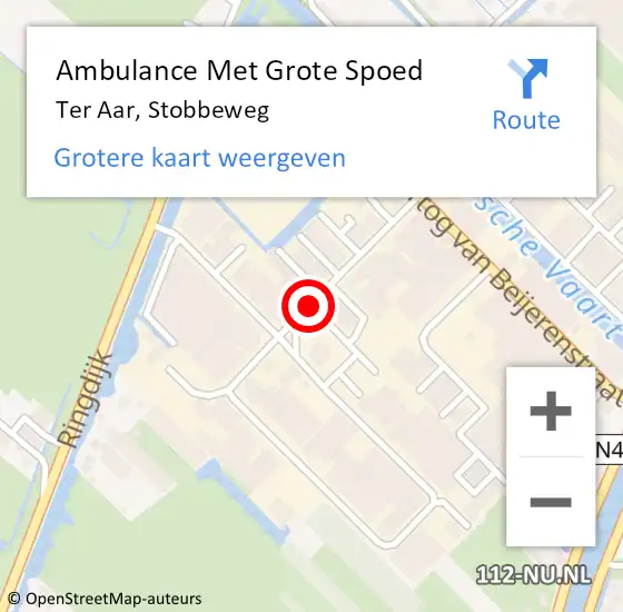 Locatie op kaart van de 112 melding: Ambulance Met Grote Spoed Naar Ter Aar, Stobbeweg op 8 november 2017 10:41