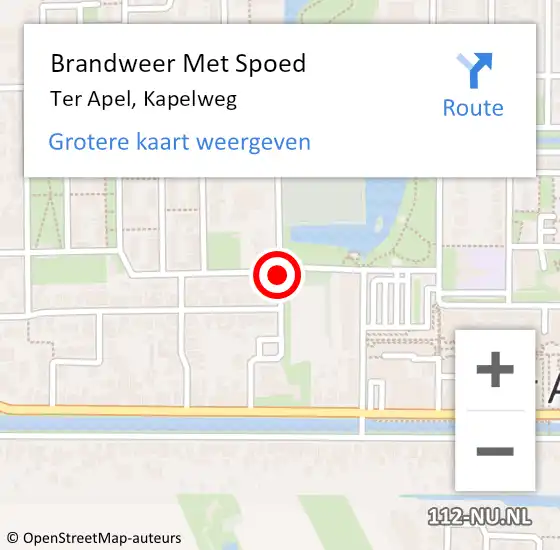 Locatie op kaart van de 112 melding: Brandweer Met Spoed Naar Ter Apel, Kapelweg op 8 november 2017 11:09