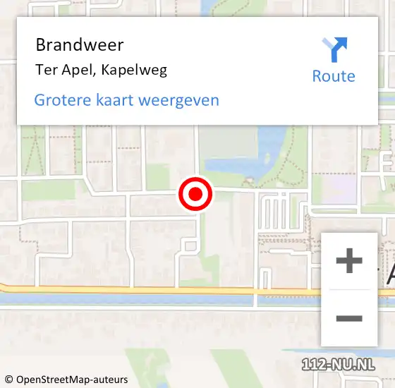 Locatie op kaart van de 112 melding: Brandweer Ter Apel, Kapelweg op 8 november 2017 11:37