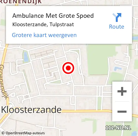 Locatie op kaart van de 112 melding: Ambulance Met Grote Spoed Naar Kloosterzande, Tulpstraat op 8 november 2017 12:22