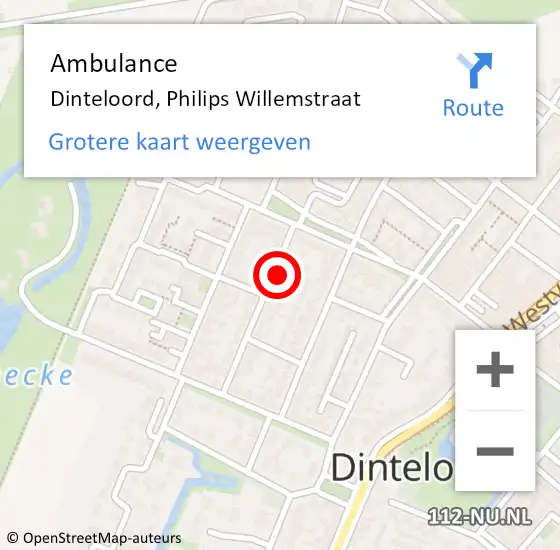 Locatie op kaart van de 112 melding: Ambulance Dinteloord, Philips Willemstraat op 8 november 2017 13:40