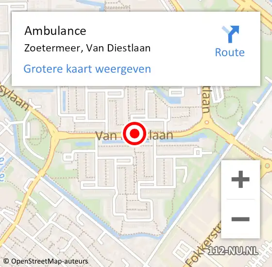 Locatie op kaart van de 112 melding: Ambulance Zoetermeer, Van Diestlaan op 8 november 2017 13:59
