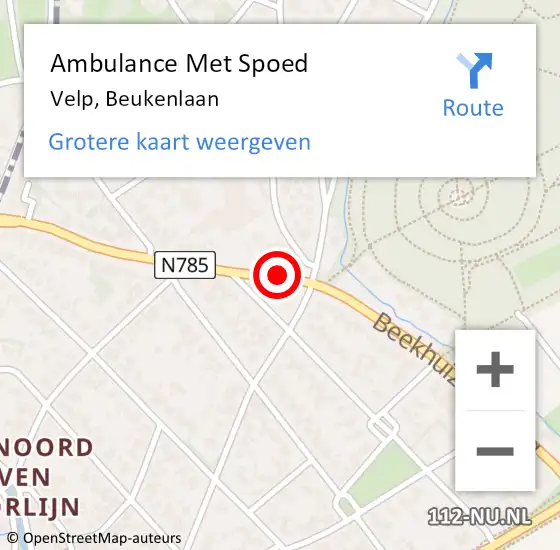 Locatie op kaart van de 112 melding: Ambulance Met Spoed Naar Velp, Beukenlaan op 8 november 2017 14:17