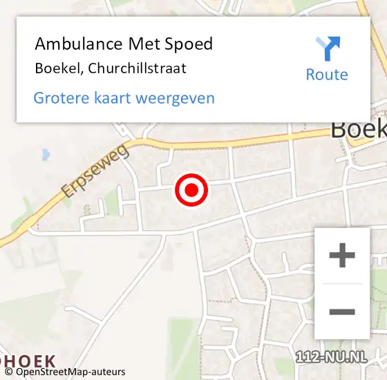 Locatie op kaart van de 112 melding: Ambulance Met Spoed Naar Boekel, Churchillstraat op 8 november 2017 14:49