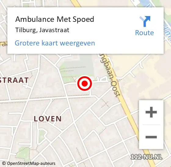 Locatie op kaart van de 112 melding: Ambulance Met Spoed Naar Tilburg, Javastraat op 8 november 2017 15:14