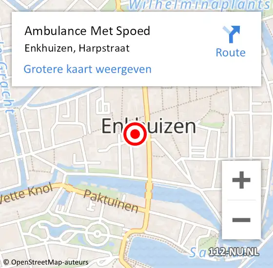 Locatie op kaart van de 112 melding: Ambulance Met Spoed Naar Enkhuizen, Harpstraat op 8 november 2017 15:22