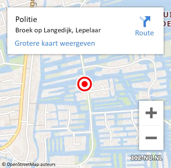 Locatie op kaart van de 112 melding: Politie Broek op Langedijk, Lepelaar op 8 november 2017 15:25