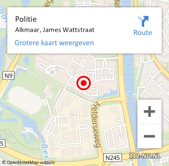 Locatie op kaart van de 112 melding: Politie Alkmaar, James Wattstraat op 8 november 2017 16:00