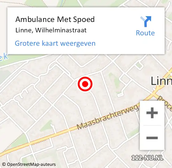 Locatie op kaart van de 112 melding: Ambulance Met Spoed Naar Linne, Wilhelminastraat op 8 november 2017 16:56