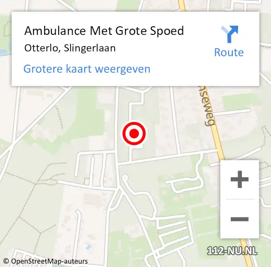 Locatie op kaart van de 112 melding: Ambulance Met Grote Spoed Naar Otterlo, Slingerlaan op 6 februari 2014 13:15