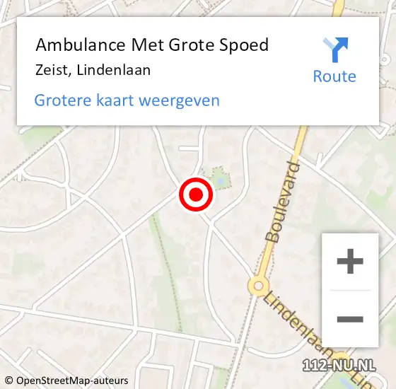 Locatie op kaart van de 112 melding: Ambulance Met Grote Spoed Naar Zeist, Lindenlaan op 8 november 2017 17:15