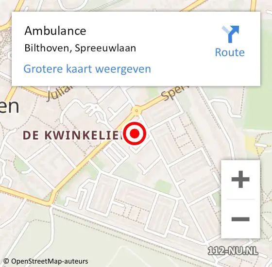 Locatie op kaart van de 112 melding: Ambulance Bilthoven, Spreeuwlaan op 8 november 2017 18:25